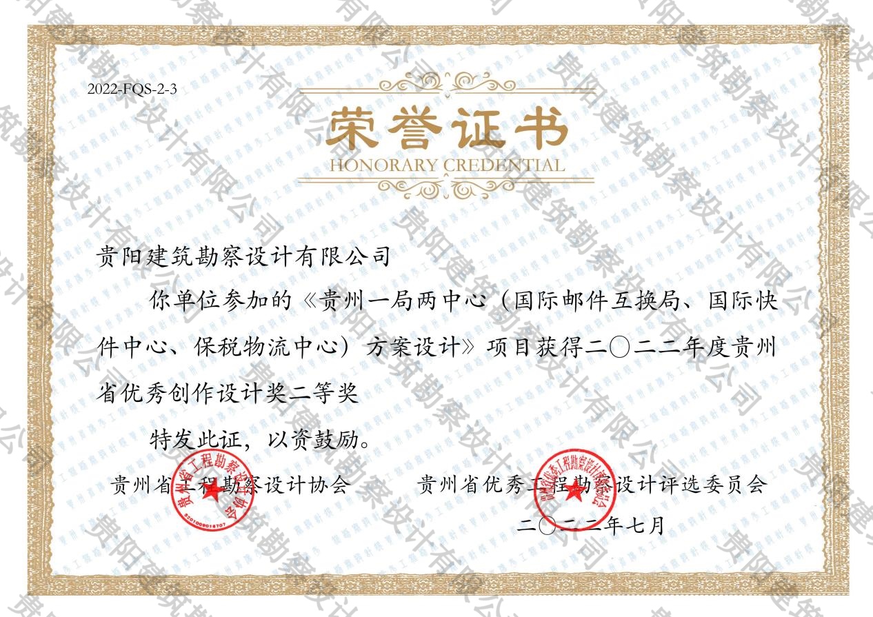 2022年贵州省优秀创作设计奖二等奖（贵州一局两中心）